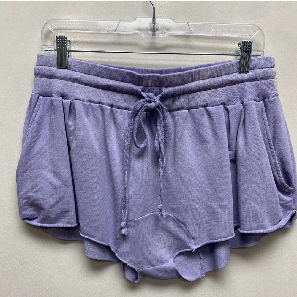 Free People Womens Purple Drawstring Pull On Cut Out Hem Morning Run Shorts Sz M